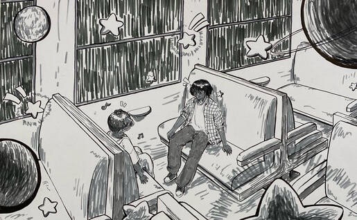 Secret Hideout for Monsters, markers on paper, 11 x 18 in.